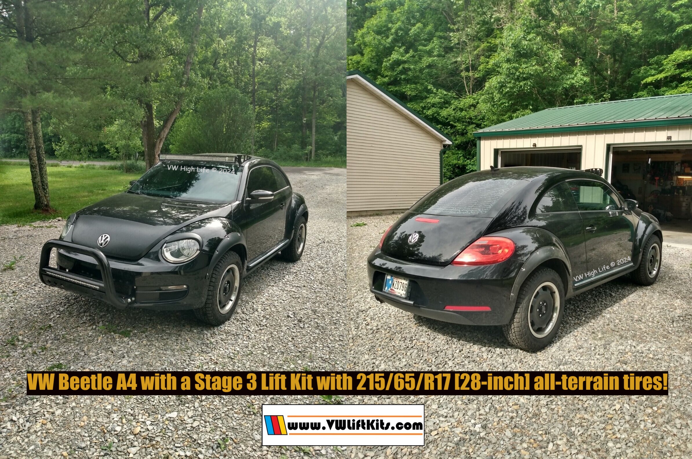 Joshua lifted his Beetle A5 with a Stage 3 Lift Kit with Bilsteins and mounted 28-inch all-terrain tires!